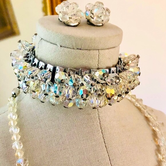 Vintage Deco Aurora Borealis Crystal Bead Jewelry - Picture 2 of 10